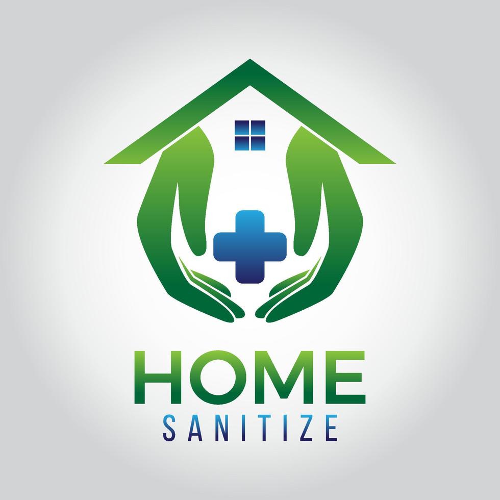 logotipo de desinfección del hogar de mano moderna azul y verde vector