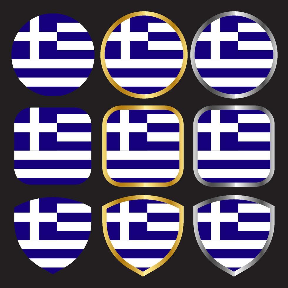 greece flag vector icon set with gold and silver border