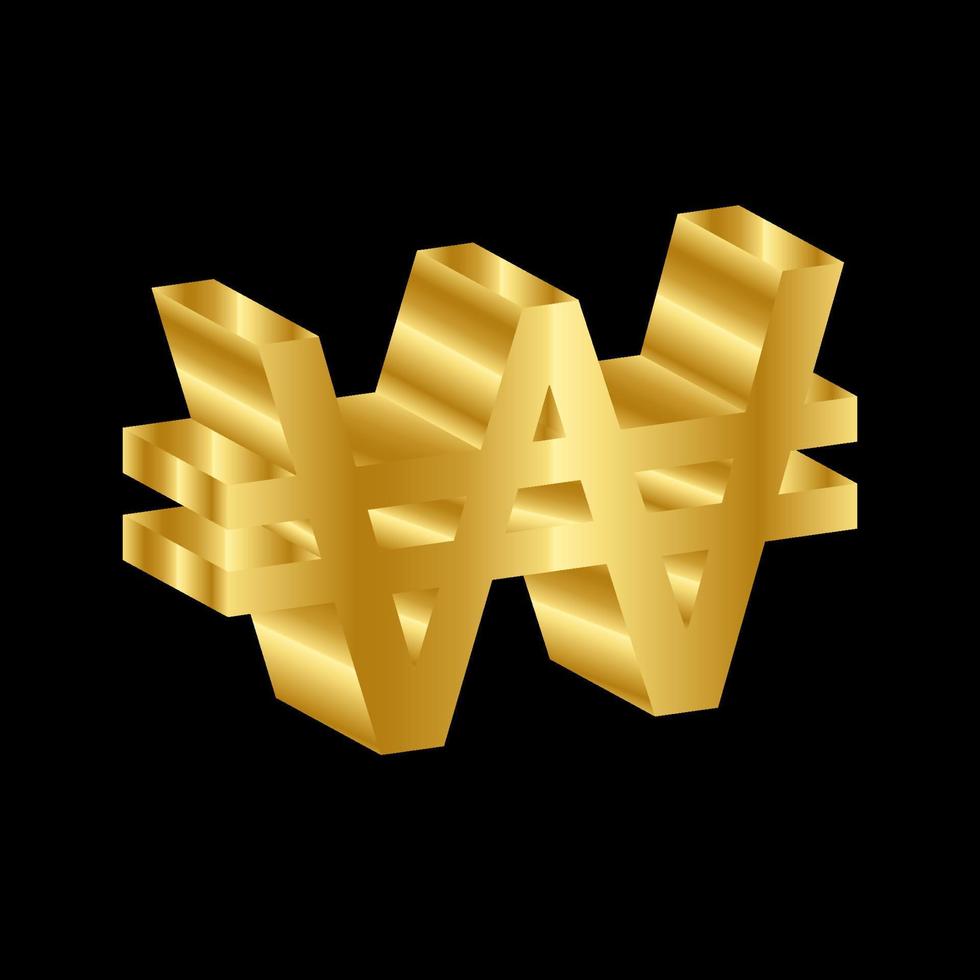gold 3D luxury won currency symbol vector