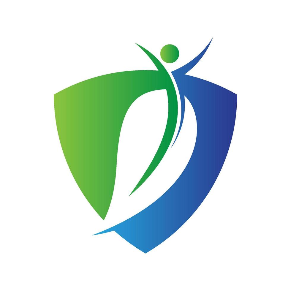 plantilla de vector de logotipo de entorno de hoja de escudo verde y azul