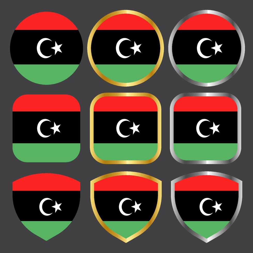 libya flag vector icon set with gold and silver border