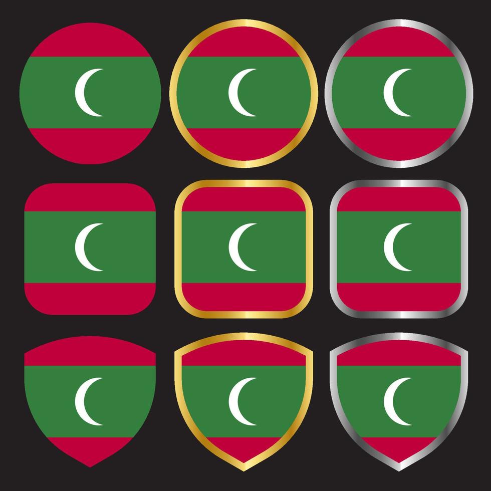 maldives flag vector icon set with gold and silver border