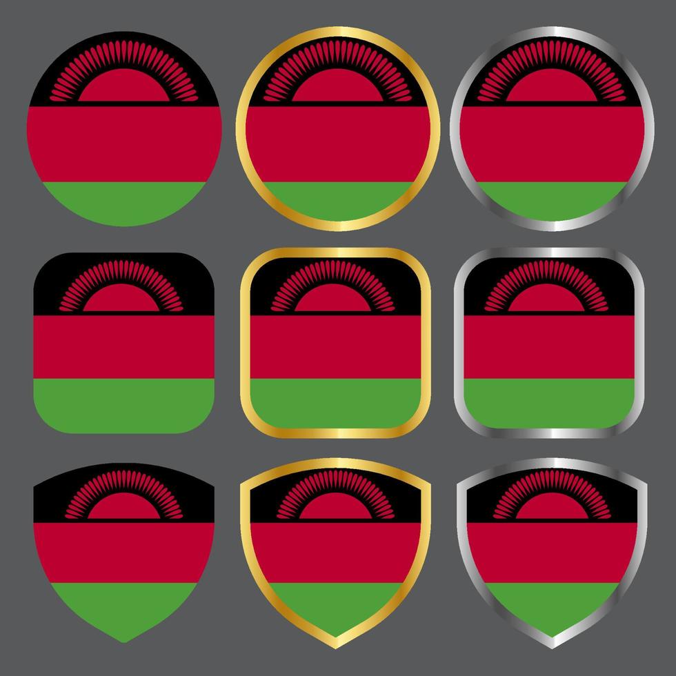 malawi flag vector icon set with gold and silver border