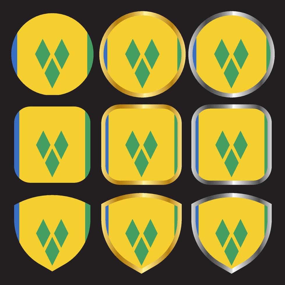 saint vincent flag vector icon set with gold and silver border