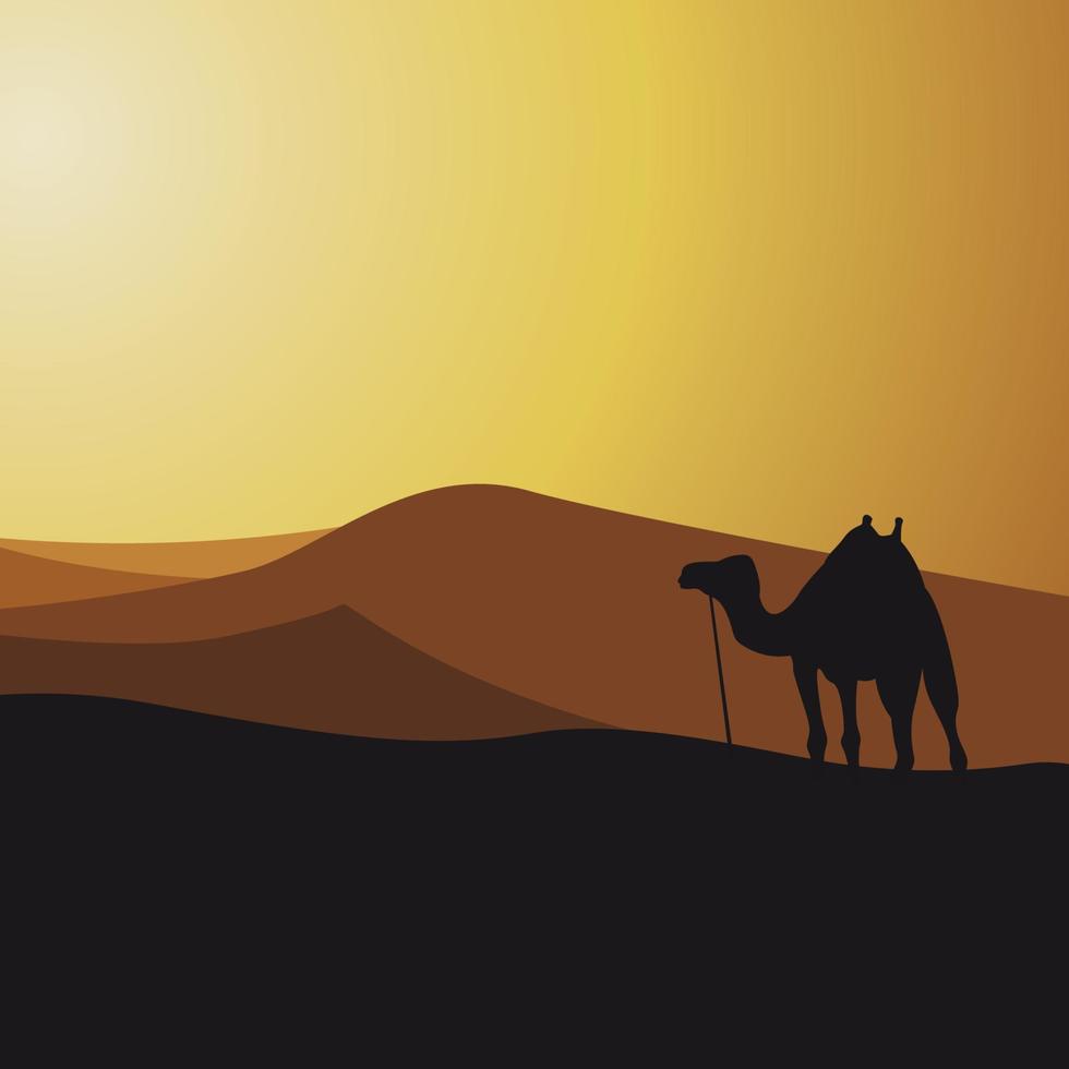 Silhouette camel in desert Nature panoramic sand landscape vector illustration