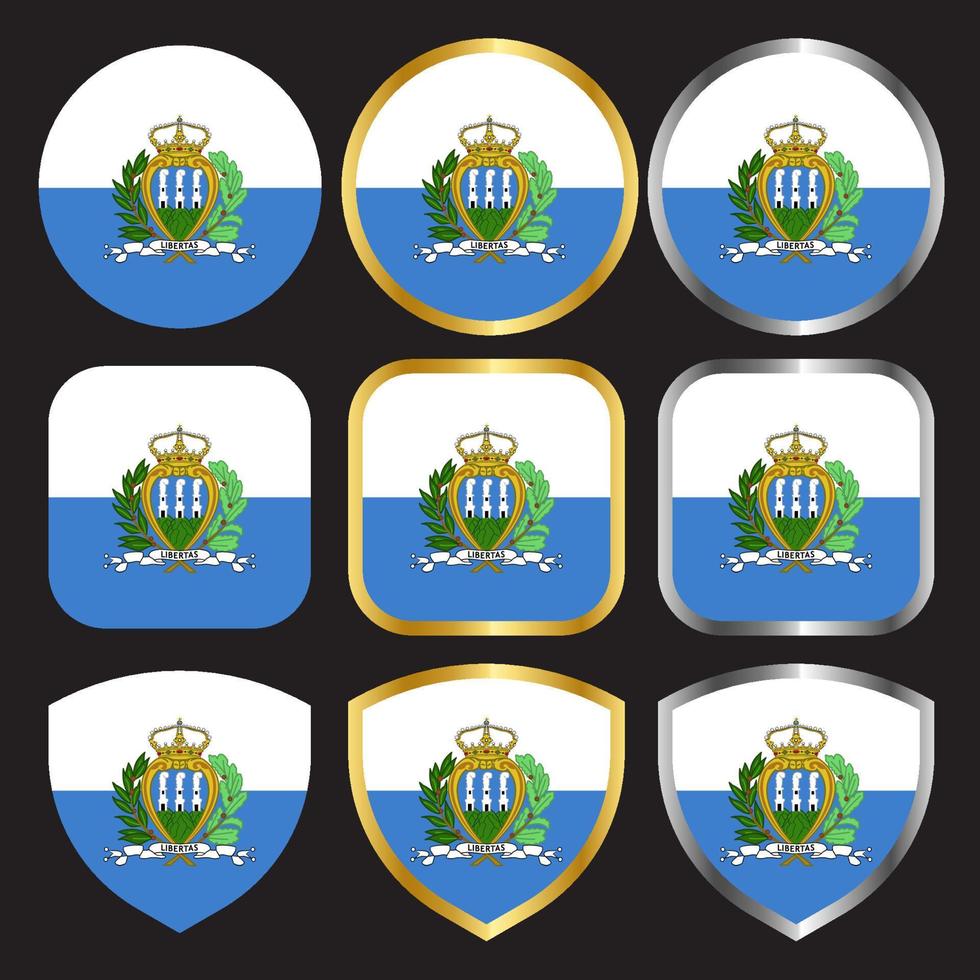 san marino flag vector icon set with gold and silver border