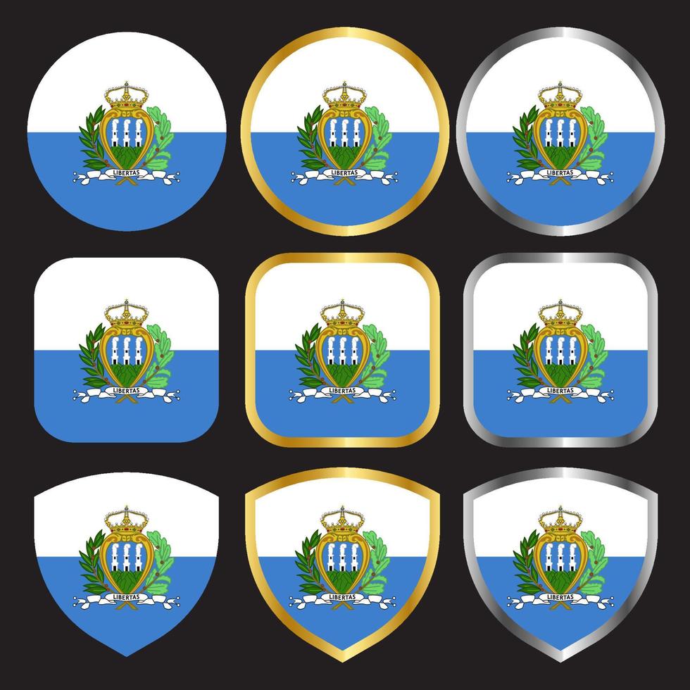 icono de vector de bandera de san marino con borde dorado y plateado