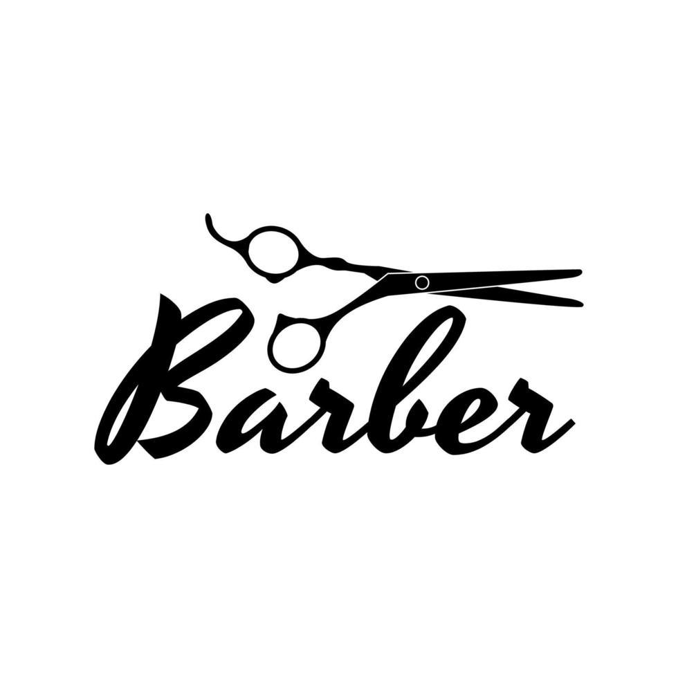 simple modern black and white barber shop logo template with scissor vector