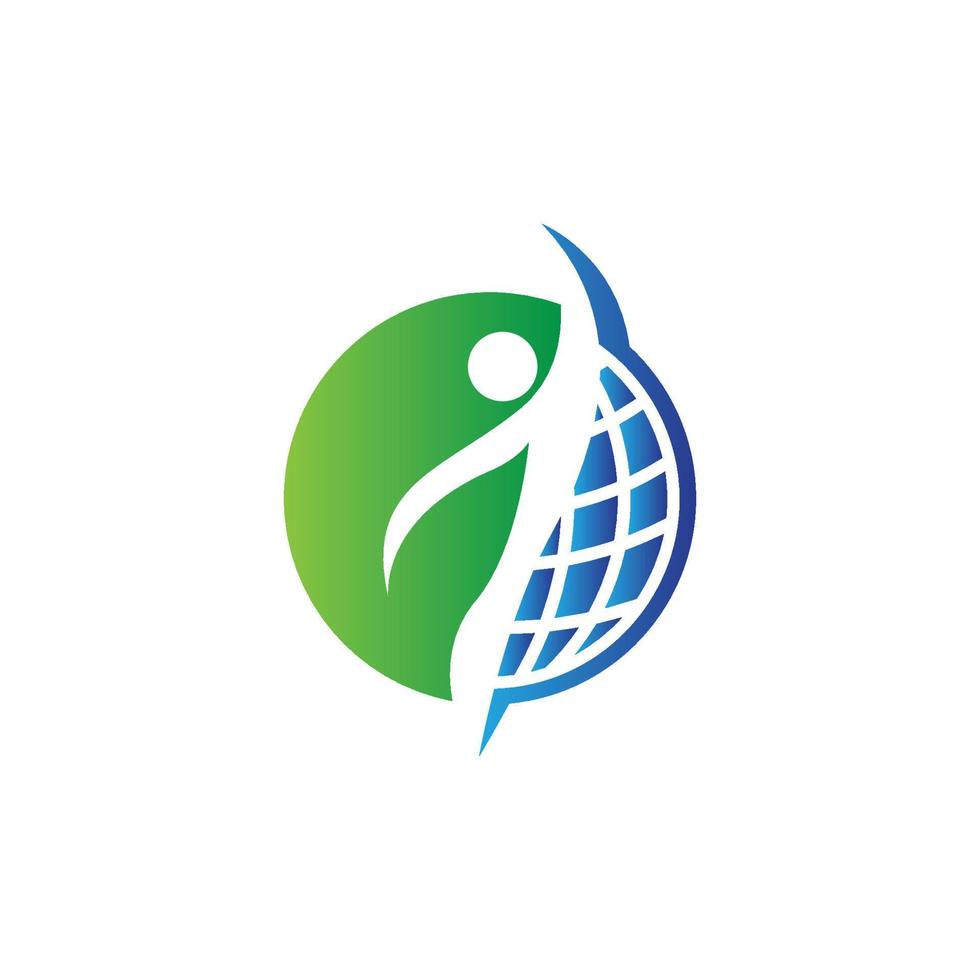 world health logo with globe leaf and people illustration vector