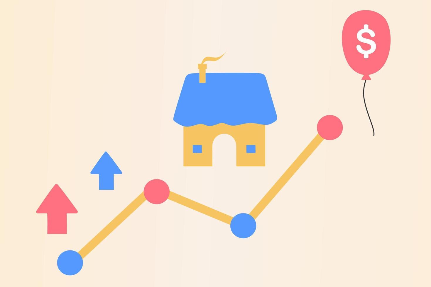 Inflation in economy. Goods and services costs more value. Rising food prices. Loss of purchasing power, increase in consumer prices, fall of currency value, financial crisis. Flat vector illustration