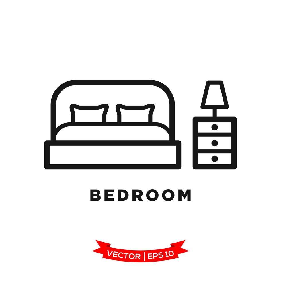 ilustración de dormitorio, icono de cama en estilo moderno y plano vector