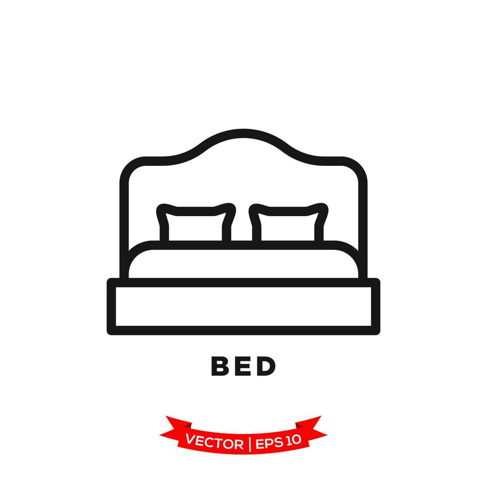 ilustración de dormitorio, icono de cama en estilo moderno y plano vector