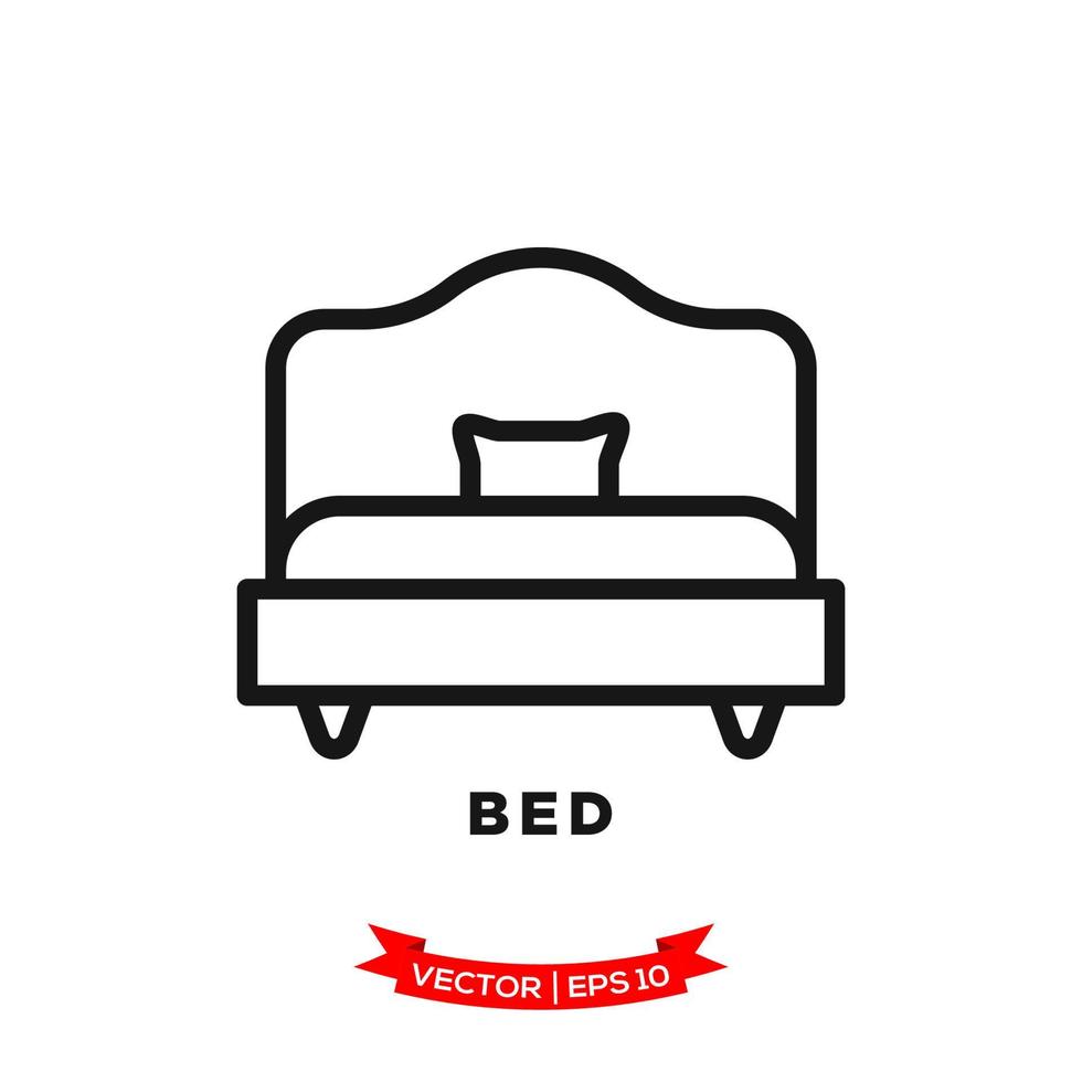 ilustración de dormitorio, icono de cama en estilo moderno y plano vector