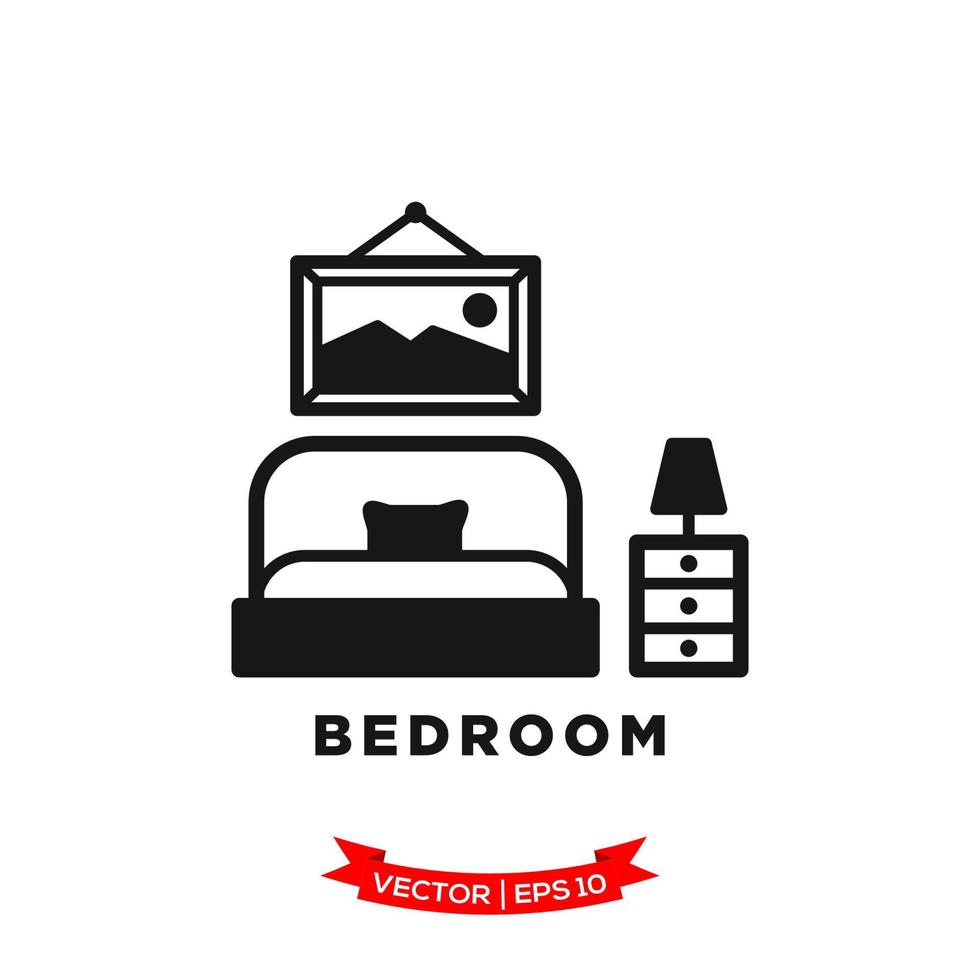 ilustración de dormitorio, icono de cama en estilo moderno y plano vector