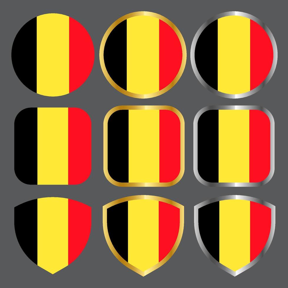 icono de vector de bandera de bélgica con borde dorado y plateado