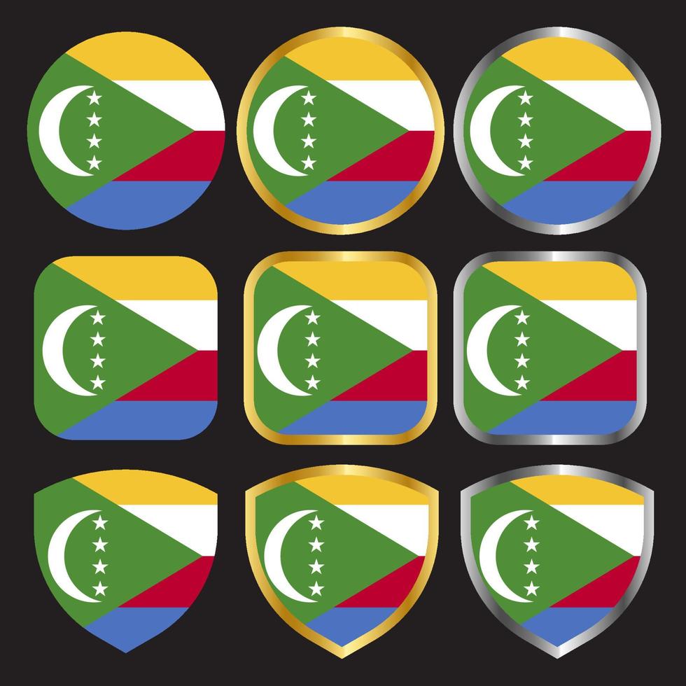 comoros flag vector icon set with gold and silver border
