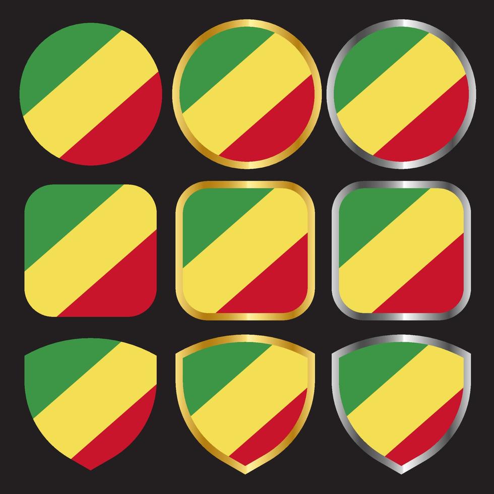 congo flag vector icon set with gold and silver border