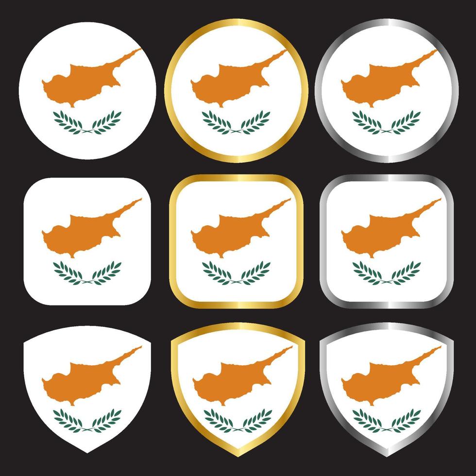 icono de vector de bandera de Chipre con borde dorado y plateado