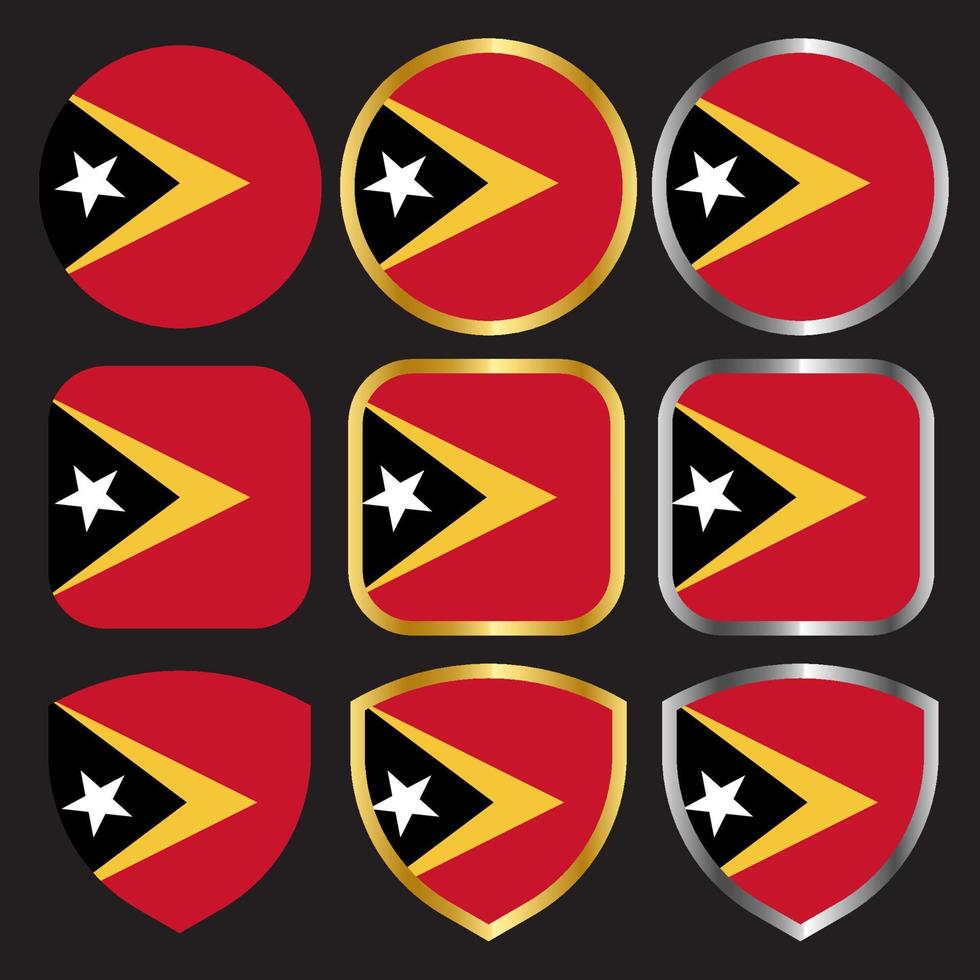 east timor flag vector icon set with gold and silver border