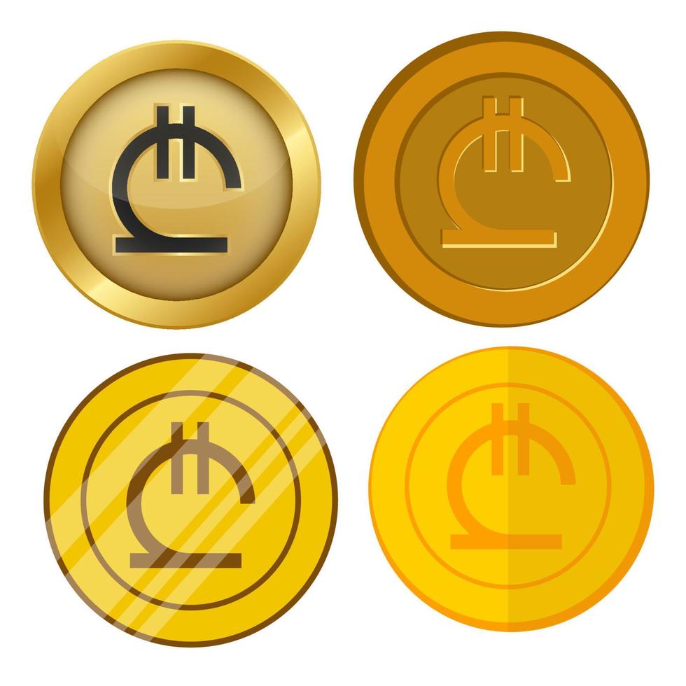 cuatro monedas de oro de estilo diferente con conjunto de vectores de símbolo de moneda lari