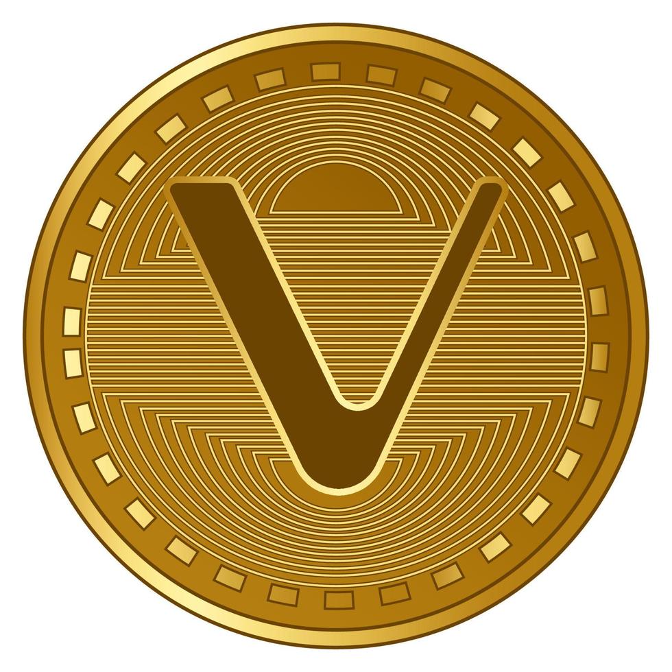 Ilustración de vector de moneda de criptomoneda vechain futurista de oro