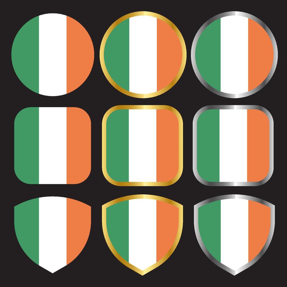 ireland flag vector icon set with gold and silver border