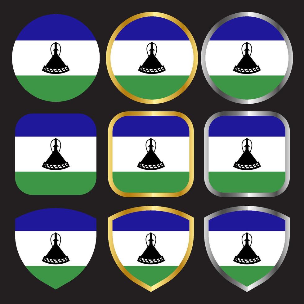 lesotho flag vector icon set with gold and silver border