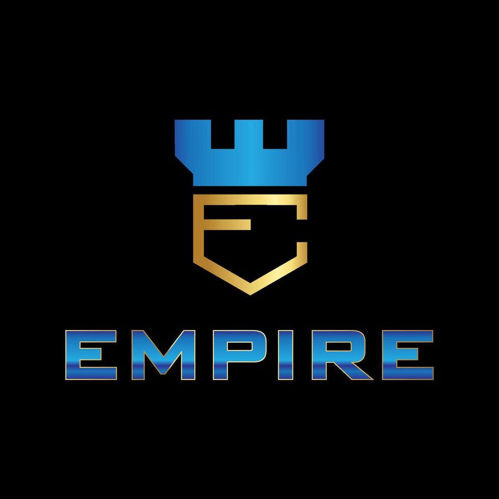 logotipo real del imperio de la letra e con color azul y dorado vector