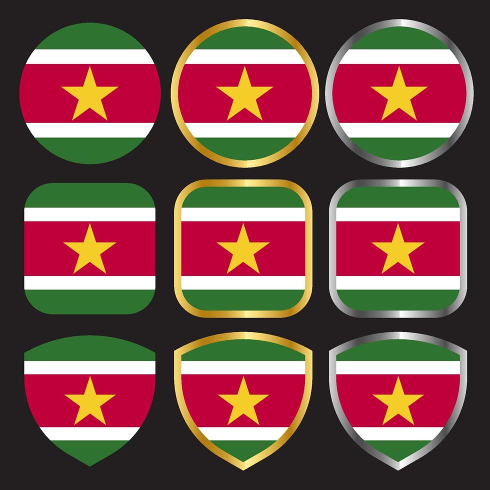 suriname flag vector icon set with gold and silver border