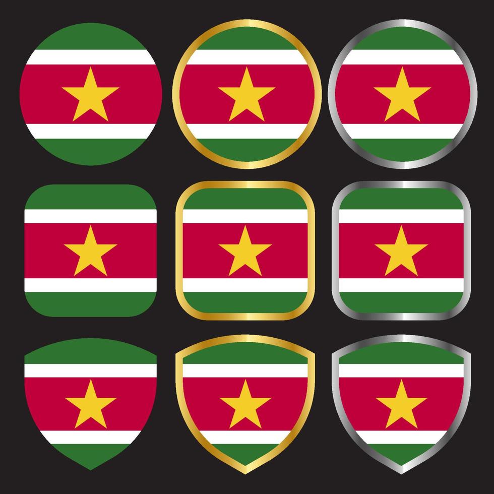 icono de vector de bandera de surinam con borde dorado y plateado