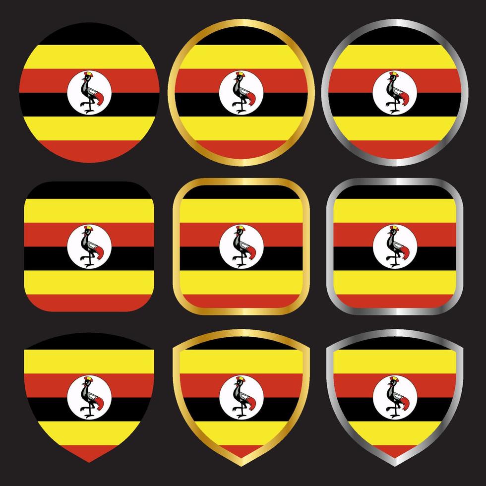 uganda flag vector icon set with gold and silver border-01