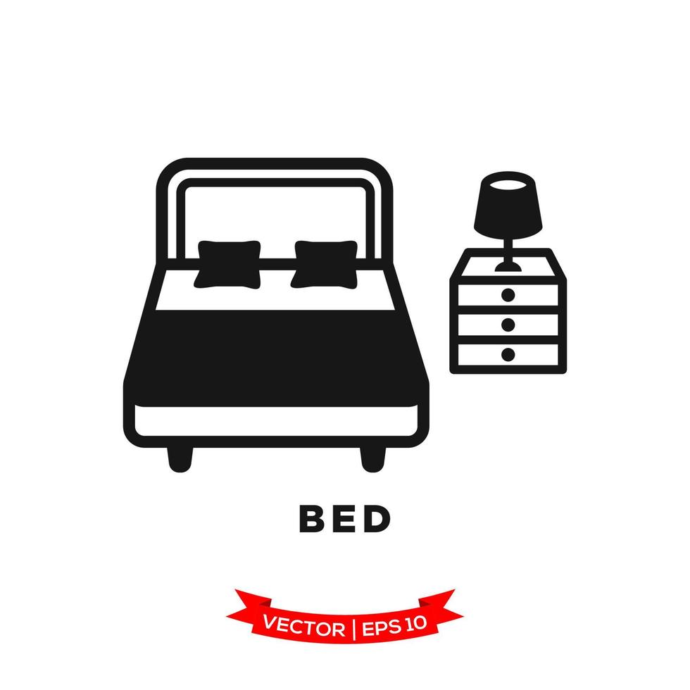 ilustración de dormitorio, icono de cama en estilo moderno y plano vector