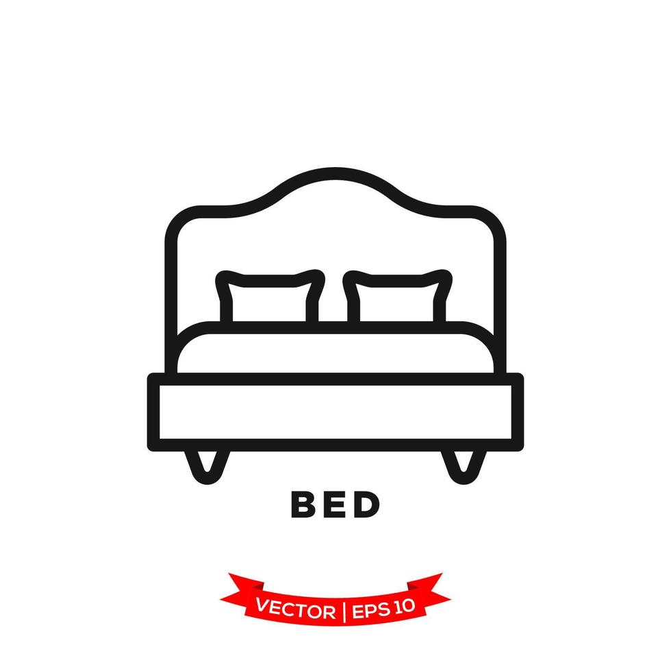 ilustración de dormitorio, icono de cama en estilo moderno y plano vector