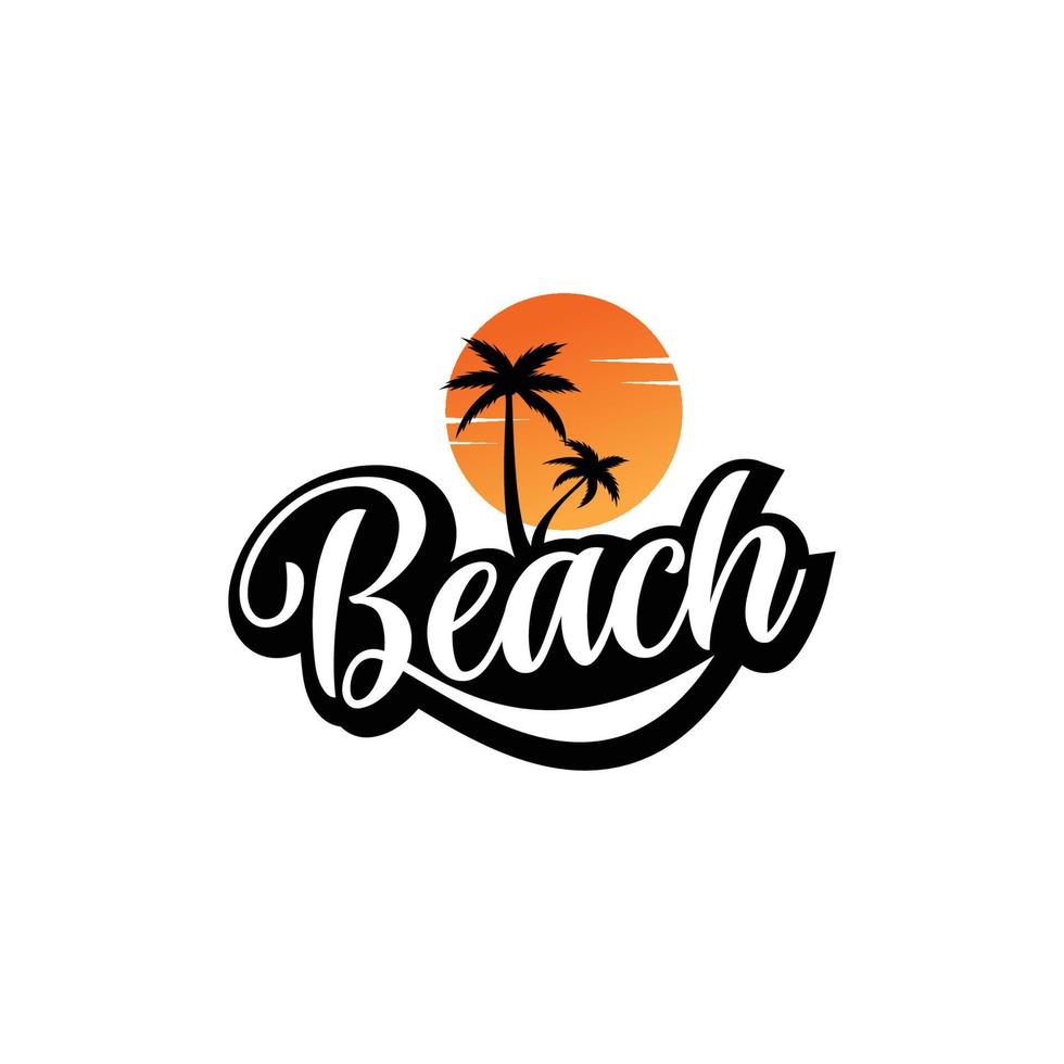 playa, mar, puesta de sol, amanecer, ilustración de vector de diseño de logotipo