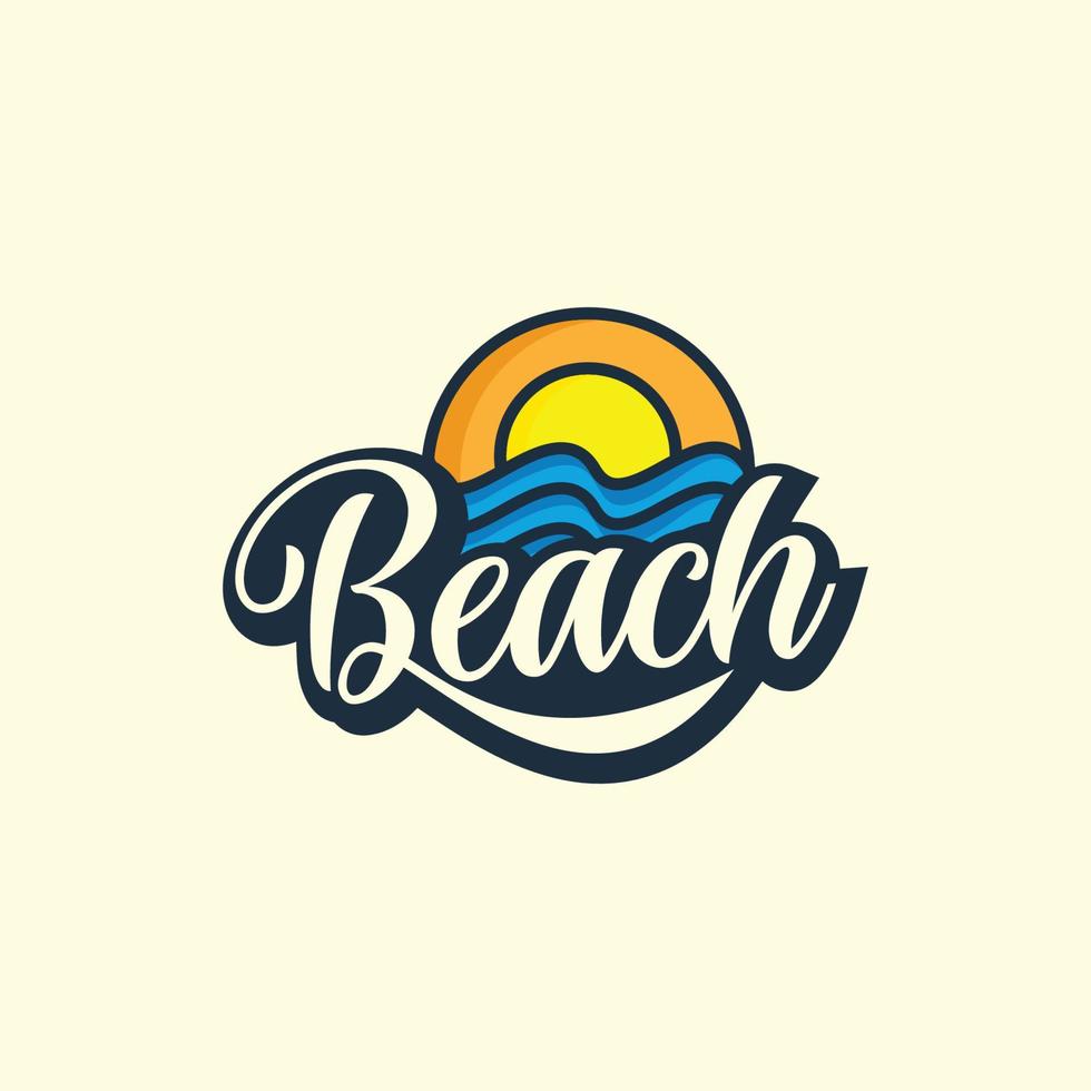 playa, mar, puesta de sol, amanecer, ilustración de vector de diseño de logotipo