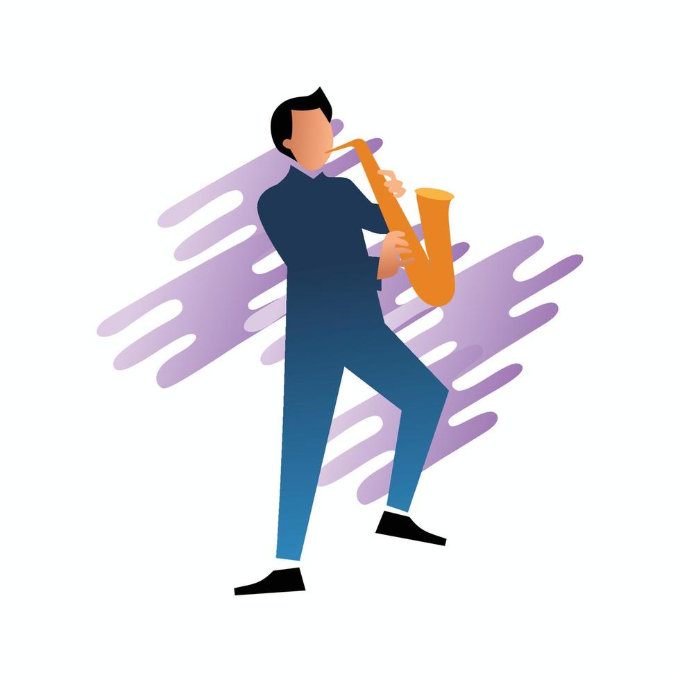 Man Playing saxophone on White Background. Coworking Center. Hobby Young People. Vector Illustration.