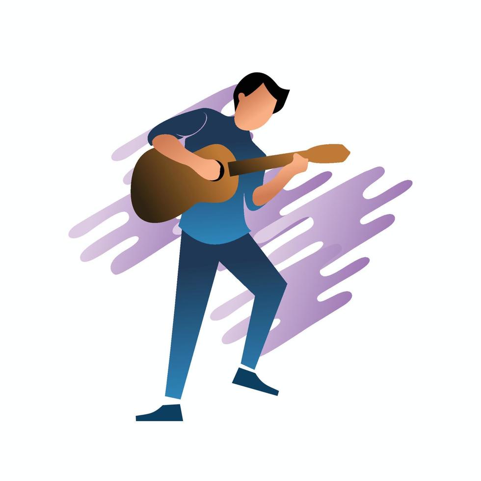 Man Playing Guitar on White Background. Coworking Center. Hobby Young People. Vector Illustration.