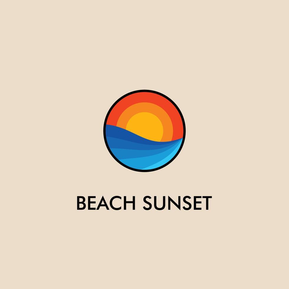 playa, mar, puesta de sol, amanecer, ilustración de vector de diseño de logotipo