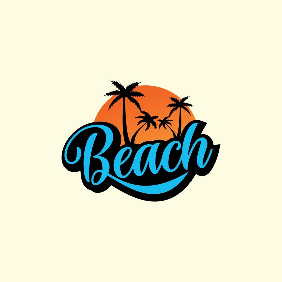 playa, mar, puesta de sol, amanecer, ilustración de vector de diseño de logotipo