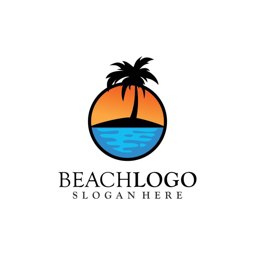 playa, mar, puesta de sol, amanecer, ilustración de vector de diseño de logotipo