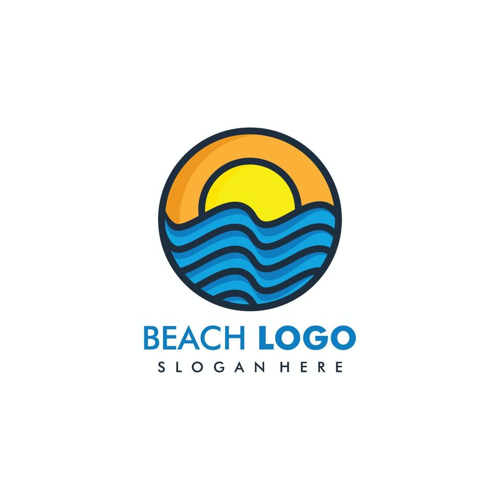 Beach, Sea, Sunset, Sunrise, logo design Vector illustration