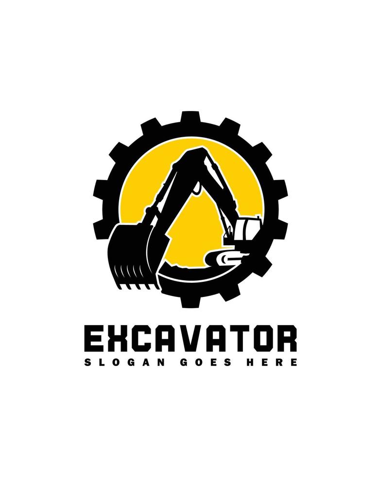 Excavator logo template, heavy equipment for construction logo vector