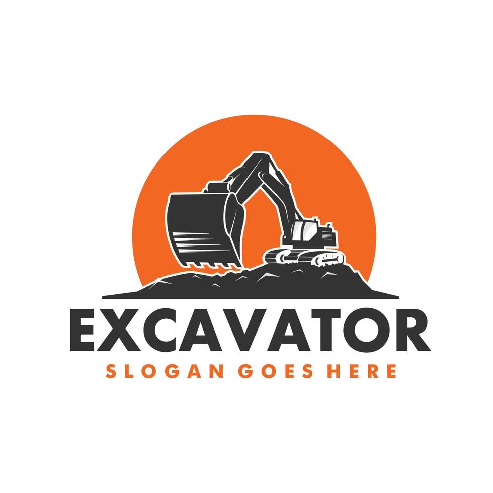 Excavator logo template, heavy equipment for construction logo vector