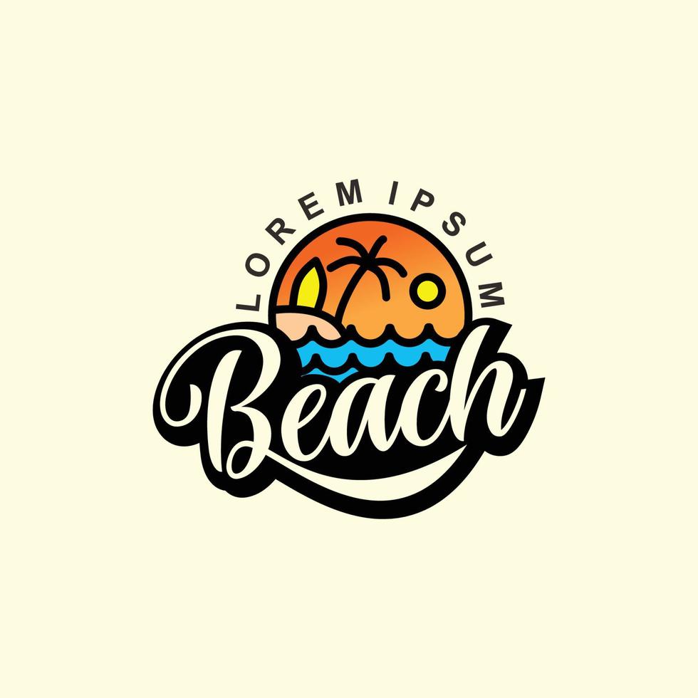 playa, mar, puesta de sol, amanecer, ilustración de vector de diseño de logotipo