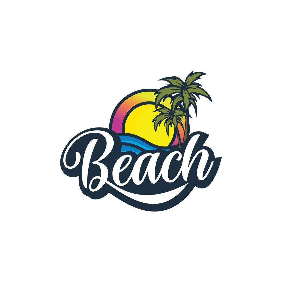 playa, mar, puesta de sol, amanecer, ilustración de vector de diseño de logotipo