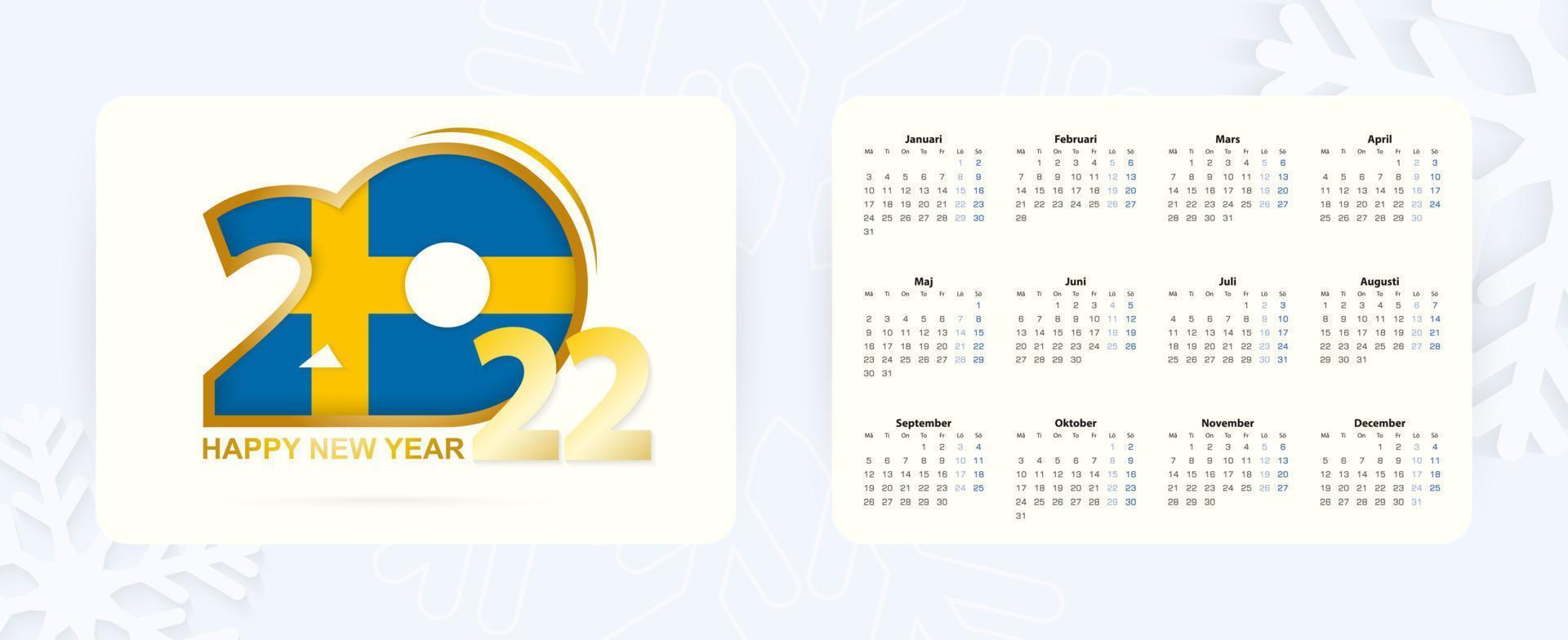 Horizontal Pocket Calendar 2022 in Swedish language. Month of the year in Sweden language. vector