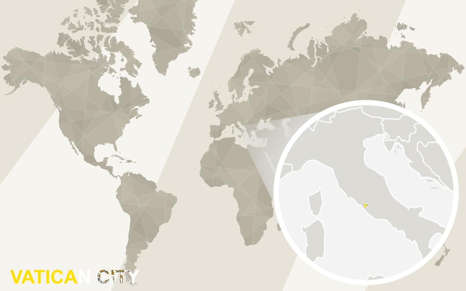 zoom en el mapa y la bandera de la ciudad del vaticano. mapa del mundo. vector