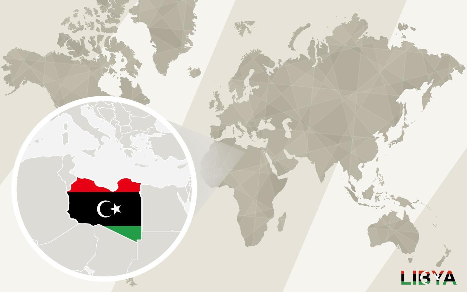 zoom en el mapa y la bandera de libia. mapa del mundo. vector