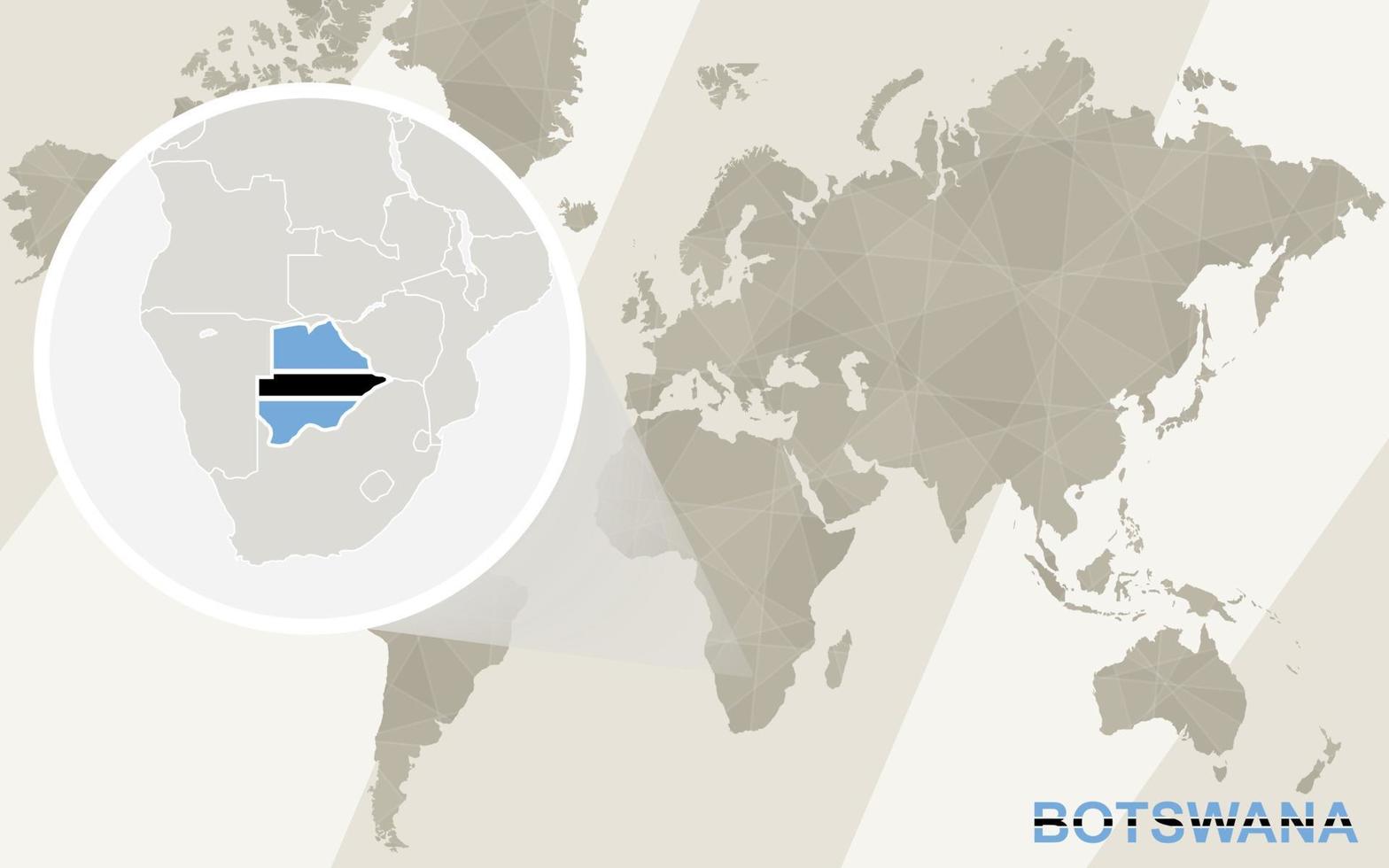 zoom en el mapa y la bandera de botswana. mapa del mundo. vector