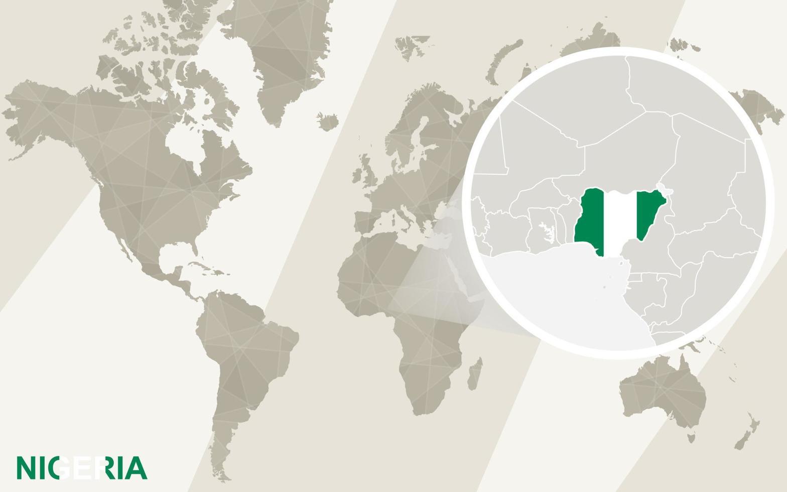 zoom en el mapa y la bandera de nigeria. mapa del mundo. vector